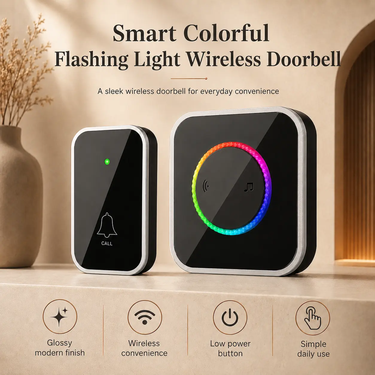 Wireless Doorbell with 1000Ft Ultra-Long Range – Tool-Free Installation & IP55 Waterproof Rating – Customizable Volume Control & Mute Mode – 45 Selectable Chimes with Colorful LED Flash – Sleek Black Finish for Home & Apartment