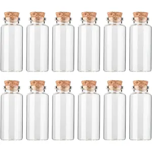12PCS Mini Glass Bottle with Wood Cork Stoppers 30ml DIY Decoration Glass Jars for Halloween Decorations Wedding Party Favors