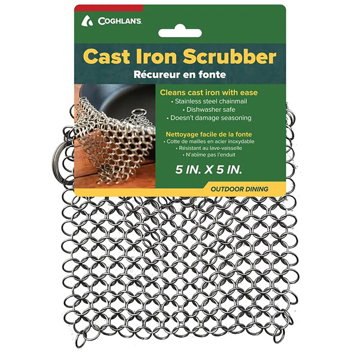 Coghlan's Cast Iron Scrubber, Stainless Steel Cleaning Tool - 1 Pack Home Care Sponge & Scouring Pad