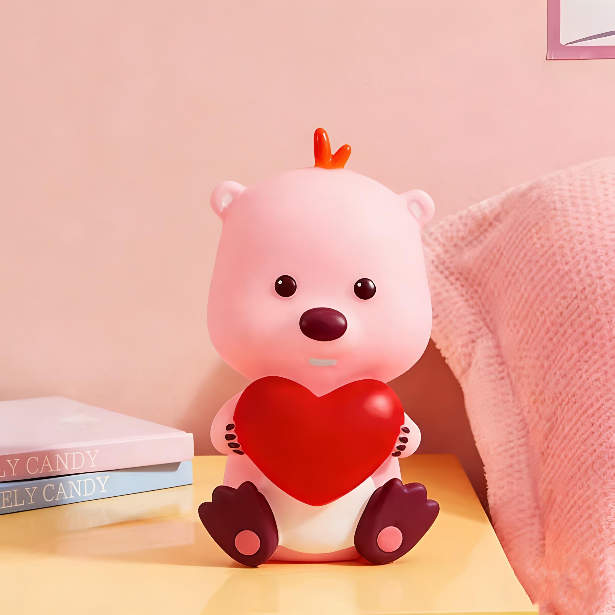 MINISO Zanmeng Ruby LED Night Light,Glowing Heart Design, Adorable Pink Character Lamp, Cute Bedside Decor, Perfect Gift for Kids Holiday Gift Birthday Gift Children's Day Gift