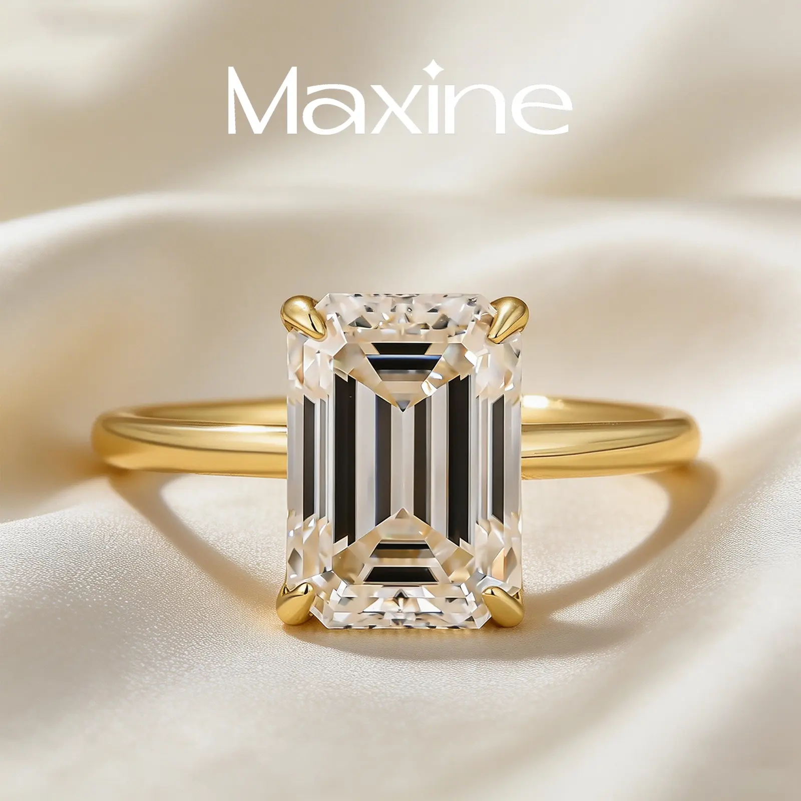 MAXINEJEWELRY 3.5Ct Rectangle Cut Synthetic Moissanite Engagement Ring - Women's Artificial Gemstone Jewelry for Proposal, Wedding, Daily Wear, Engagement Rings