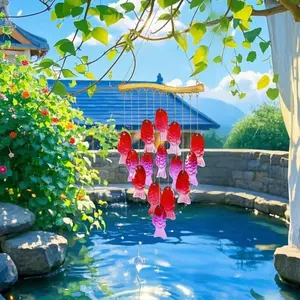 23inch Glass Sea Wind Chimes - Handcrafted Fish Wind Chimes for Outside, Beach Party & Wedding Decor（Pink & Blue）