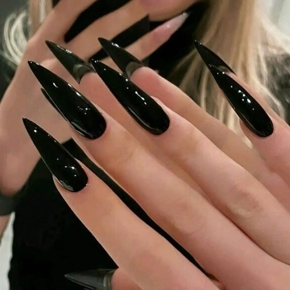 Transform Your Nails With 24pcs Extra Long Stiletto French Style Modern Classic Simple BLACK Solid Color Full Cover Fake Nail