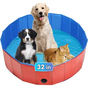 Foldable Portable Dog Whelping Box Birthing Pool Plastic Swimming Pool & Bath Tub for Puppies Red 31.5”Dia × 7.9”H (80cm × 20cm)