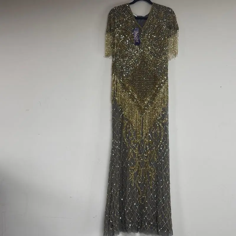 XL Luxury Long Beaded Dress for Rich Auntie Women's Wear High Class Sequin & Beaded Design Casual Formal Party Womenswear