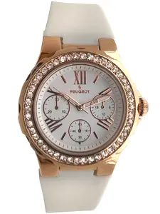 Womens Rose Gold Watch with Crystal Bezel and Rubber Band