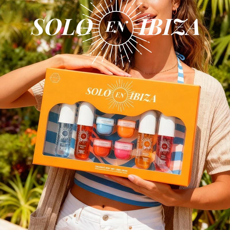 8-Piece Set, SOLO EN IBIZA Body & Hair Fragrance Mist And Body Cream Gift Box, Long Lasting Perfume, 4 Different Scents, Perfect For Holiday Gifts, Dating, Daily Life, Parties, 3.4 fl oz Perfume,1 oz Body Cream