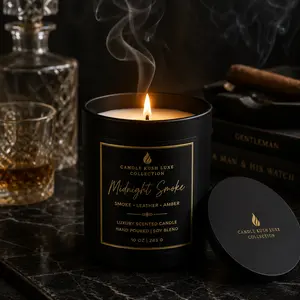 Candle Kush Luxe Midnight Smoke Luxury Scented Candle | Smoke, Leather & Amber | 10 oz | Masculine Home Fragrance