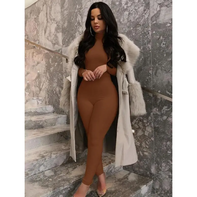 Women's Plain Turtleneck Body Sculpting Jumpsuit, Stretchy Jumpsuit Womenswear, Matching Workout Sport One Piece Bodycon Jumpsuit(gift)