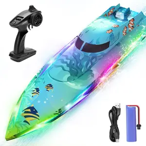 RC Boat with LED for Kids and Adults - Remote Control Boat for Pools and Lakes 2.4GHZ RC Boat with 1 Rechargeable Battery Whole Body Waterproof, Low Battery Alarm, Water Play Toy Gift for Boys&Girls