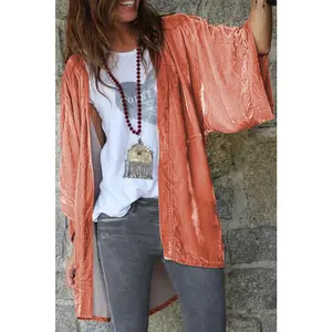 Pink Casual Velvet Cardigan