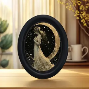 Oval Frame Wall Art, Vintage Mythical Woman Design, Moon Star Print, Perfect for Halloween, Christmas, Thanksgiving, Home Office Decor