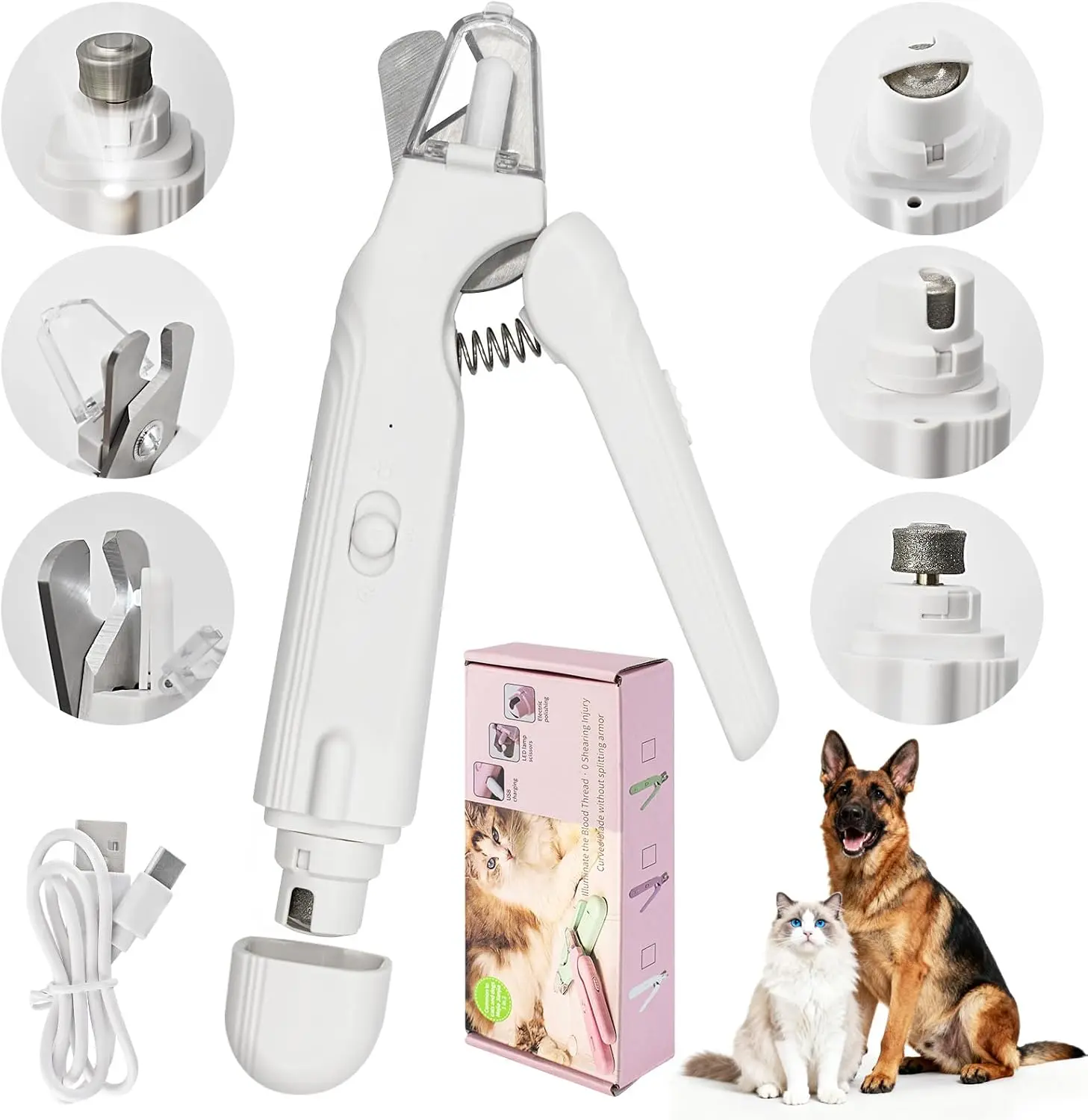 VAYWET 2-in-1 Led Cat Dog Nail Clipper & Nail Grinder with Dual LED Lights, USB Rechargeable Pet Nail Trimmers with Nail File, Electric Multi-Function Grinding Protective Guard Quick Sensor Pet Claw Clippers for Medium Small Dogs Cats Rabbits