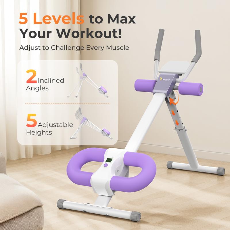 Adjustable Home Ab Machine - Foldable Trainer with Knee Support, LCD Monitor & Phone Holder. Supports 400 LBS