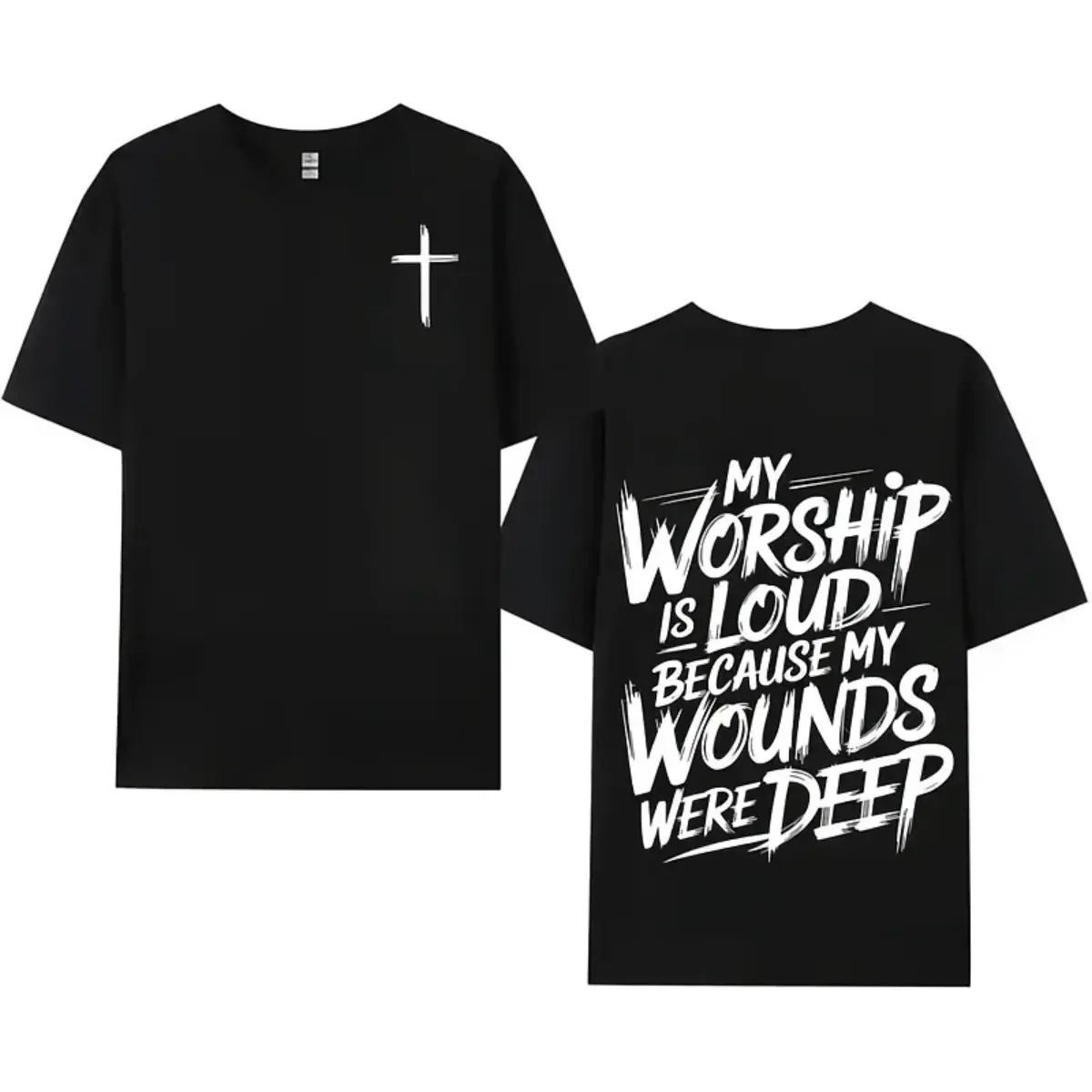 Christian Faith T-Shirt My Worship is Loud Because My Wounds Were Deep Religious Cross Graphic Tee for Men Women