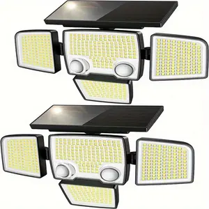 2024 3800LM 4-Head High Brightness Solar Powered Motion Sensor Outdoor Floodlight - Wide 270° Lighting Angle, Waterproof, Wireless, and Detachable Sconce for Backyard, Patio, Garden Security - Includes Installation Hardware