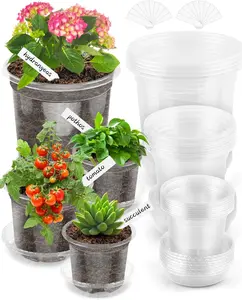 20Pack 6.5/5/4 Inch Reinforced Clear  Pots with 20Pack Sacuers, Thickened Plastic  Pots with Drainage Holes, Transparent  Seed Starter Pot for Indoor Outdoor Garden