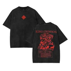 Vintage Washed Heavyweight Cotton Oversized Tee Jojos Bizarre Adventure Diavolo King Crimson Graphic Print Unisex Casual Streetwear Jojo Anime Merch Daily Everyday Tops t-shirt Menswear Man Tshirt Tropical Crewneck Shortsleeve Tropical Crewneck