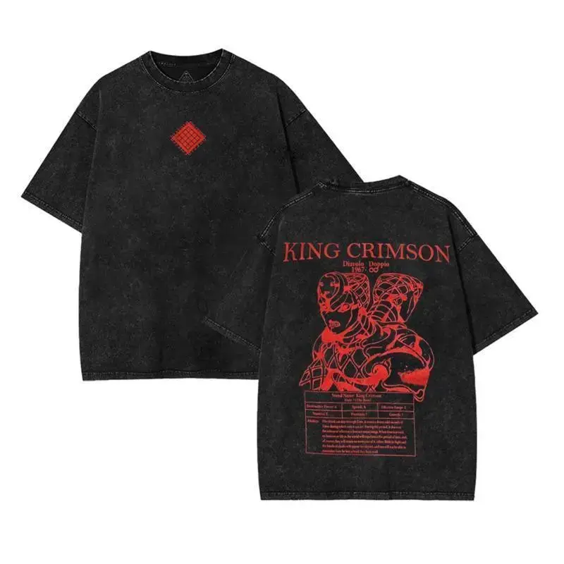 Vintage Washed Heavyweight Cotton Oversized Tee Jojos Bizarre Adventure Diavolo King Crimson Graphic Print Unisex Casual Streetwear Jojo Anime Merch Daily Everyday Tops t-shirt Menswear Man Tshirt Tropical Crewneck Shortsleeve Tropical Crewneck