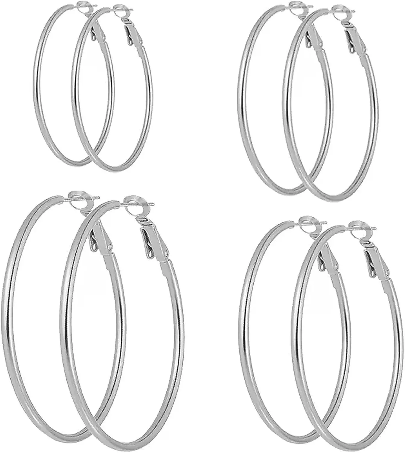 4 Pairs Gold Silver Plated Hoop Earrings Multi Size Hypoallergenic Lightweight Ear Jewelry for Women Sensitive Ears Gift