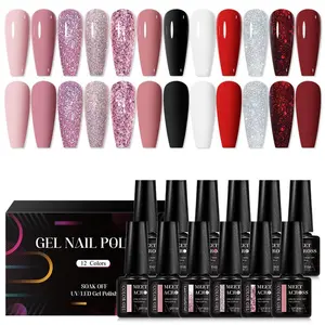 Glitter Nail Gel Kit, 12pcs/set Soak Off UV LED Gel Varnish, Nail Art DIY for Women & Girls, Nail Art Paint, Nail Art Varnish, Gel Nail Polish