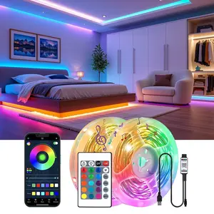 RGB LED Light Strip with 24-Key IR Remote and APP Control, Dimmable, Bluetooth-compatible, Party, Game, Home Atmosphere, Rgb Ambient Lighting, Wd100 Model