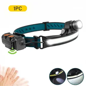 Rechargeable Headlamp, 230° Wide Beam Headlamp with 2 Spotlights, LED Headlamp with Motion Sensor, 6-Mode Rechargeable Headlamp, Forehead Light, Adult Headlamp, Running Safety Helmet, Waterproof Led Headlamp