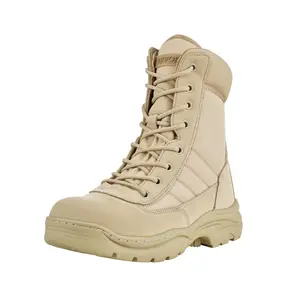 VEVOR Men's Military Tactical Boots, 8 inch Combat Hiking Boots, Lightweight Breathable Side Zipper Motorcycle Interceptor Trooper Boot, for Outdoor Size 10 Sand-colored
