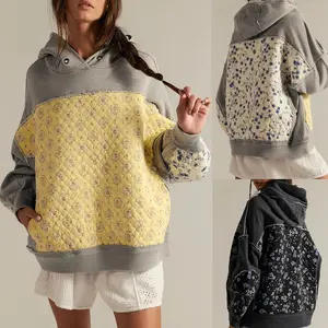 Women’s hoodie, loose long-sleeve patchwork fashion pullover hoodie, loose casual sweatshirt, college style, new autumn style, fashionable and versatile spring womenswear check outdoor tops grey sweatshirts for women pink palm puff hoodie spider hoodie