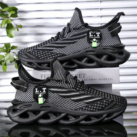 Men's Classic Striped Knit Casual Trainers - Lace-Up Walking Running Footwear, Lightweight, Cloud-Soft EVA Foam Insole, Anti-Slip MD Sole, Round-Toe, Breathable, Ankle-Supportive, Cool Knit Airflow, All-Season US Sizes | All-Day Wear, Casual Outings