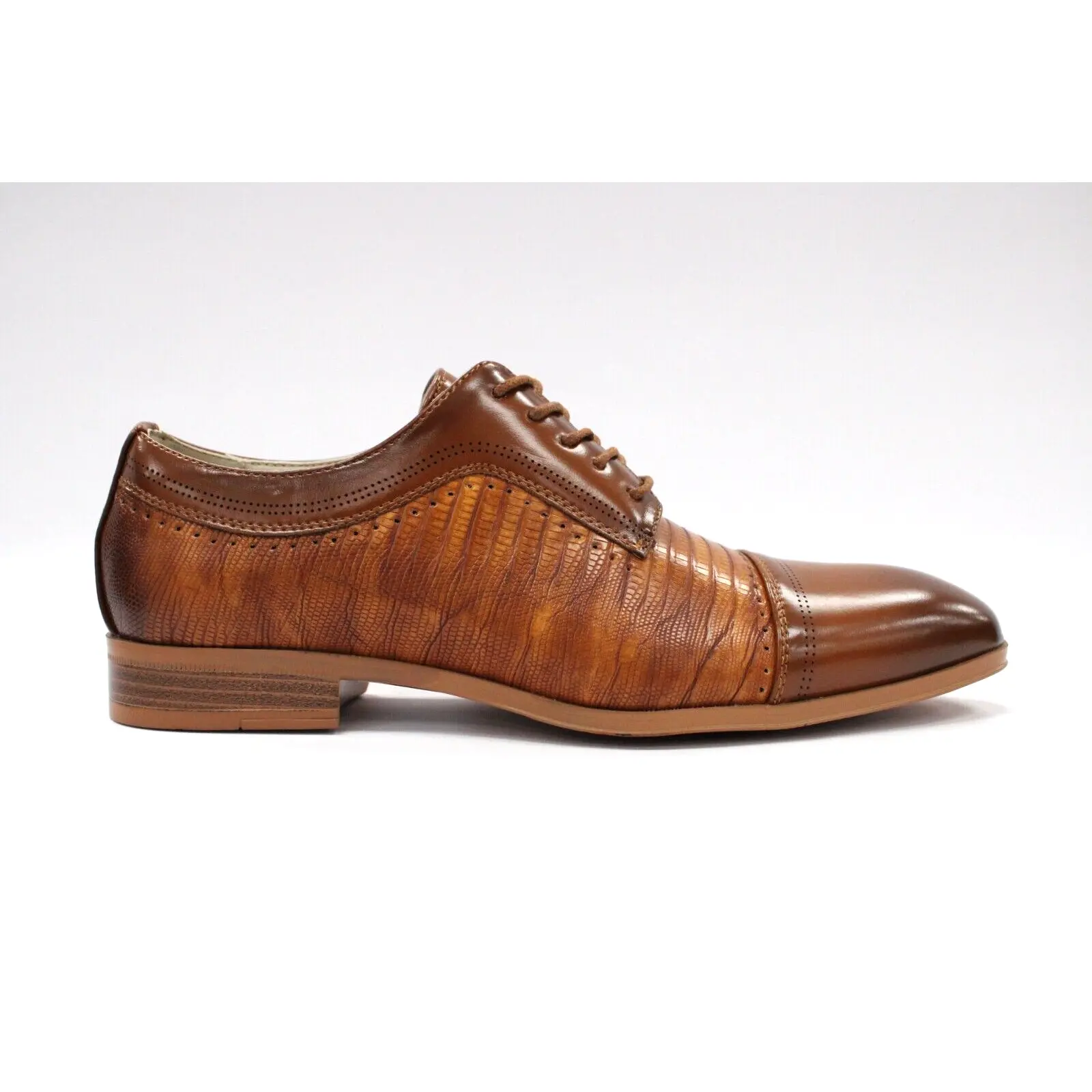 Men's Antonio Cerrelli Tan Faux Lizard Print Lace Dress Shoes 6980
