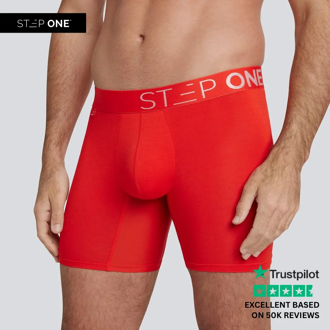 Step One Men's Boxer Brief - Rosso, Anti-Chafe, Breathable Bamboo Fabric, UltraGlyde Panels, Hidden Elastic Pouch, Premium Underwear, Athletic Daily wear