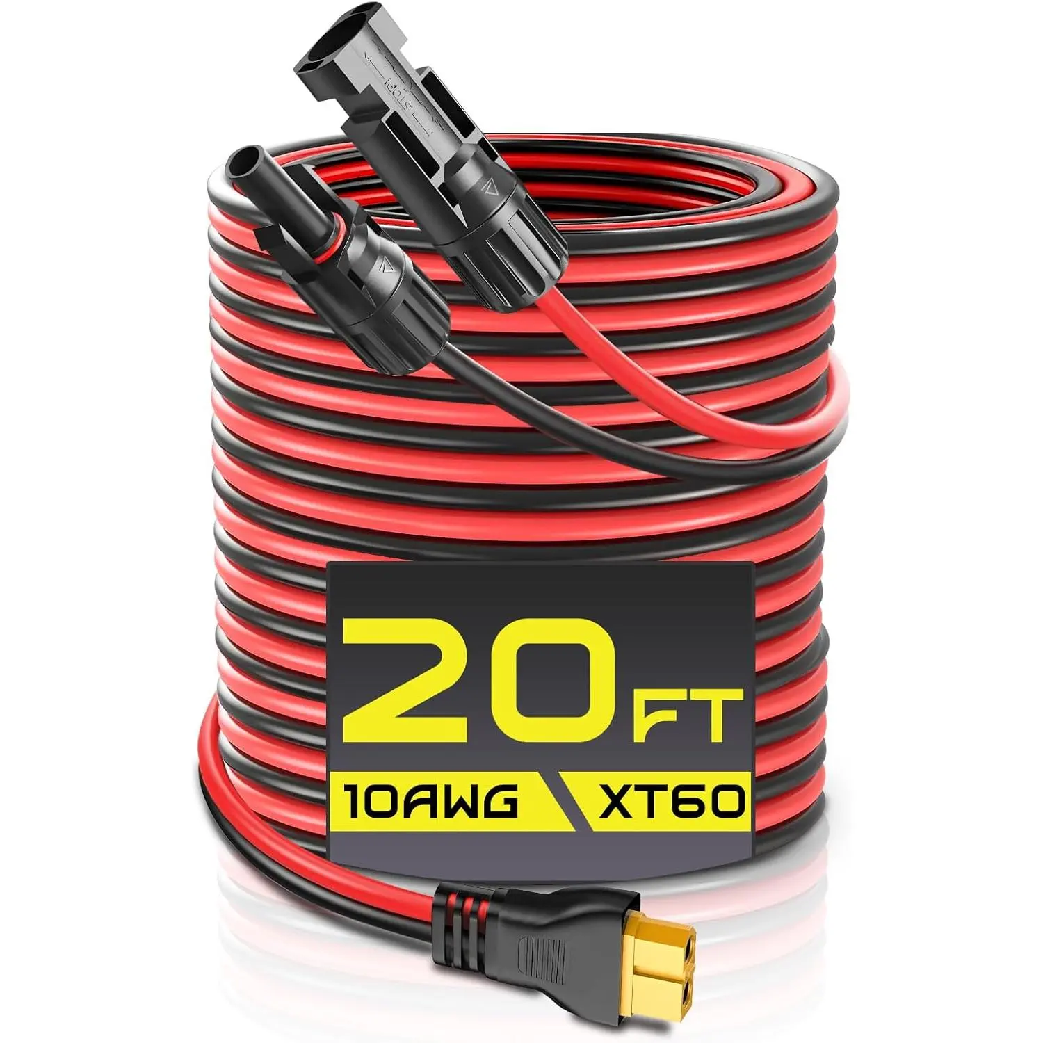 20FT 10AWG XT60 Charge Cable, Panel Connector to XT60 Extension Adapter with Cover Caps and Tie Wraps for Generators, LiFePO4, and Road Trips