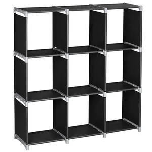 Garvee 3-Tier 9-Cube Storage Shelf with Heavy Duty ABS Plastic and Steel Frame, Rustproof and Sturdy Organizer for Living Room, Bedroom, Kitchen, Bathroom, and Office in Black