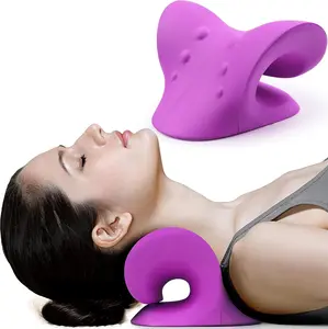 Neck and Shoulder Relaxer, Cervical Traction Device for TMJ Pain Relief and Cervical Spine Alignment, Chiropractic Pillow, Neck Stretcher (Purple)
