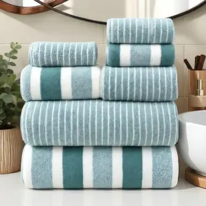 7 Pcs Wide Striped Towel Set, Super Soft Quick Dry Towels, High Absorbent Lint-Free Towel for Bathroom, Beach, Swimming, Surfing, Camping, Home & Hotel, Ideal Christmas & Birthday Gifts