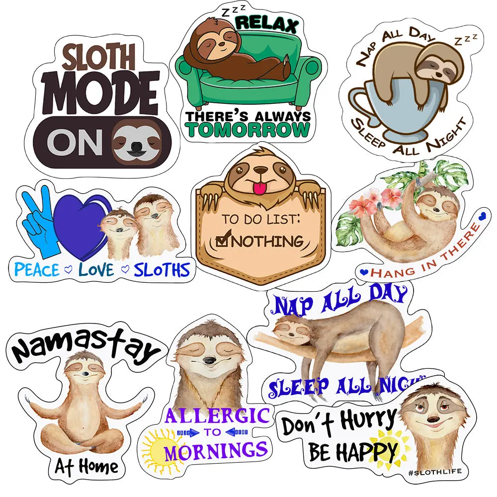 Sloth Stickers, Ten Vinyl Stickers Supporting Sloth, Great Sloth Gift, Decorative Stickers