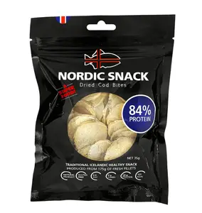 Nordic Catch Freeze Dried Cod Bites Seafood Snacks - Chips made from Wild Caught Icelandic Cod Fish - Healthy Dry Fish Snack, Rich in Omega 3 Fatty Acids, Protein Packed Keto Friendly Dried Fish Jerky - 35g Resealable Bag - 1pk