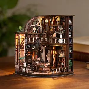 【Bacchus Bookstore】Wooden Book Nook DIY Model Kit for Adults Vintage Abstract Renaissance Style Hand-Assembled Booklet Toy House 3D Puzzle Wooden Shelf Decoration,Miniature Dollhouse Kit Victorian Style Wooden Dollhouse Birthday Gift