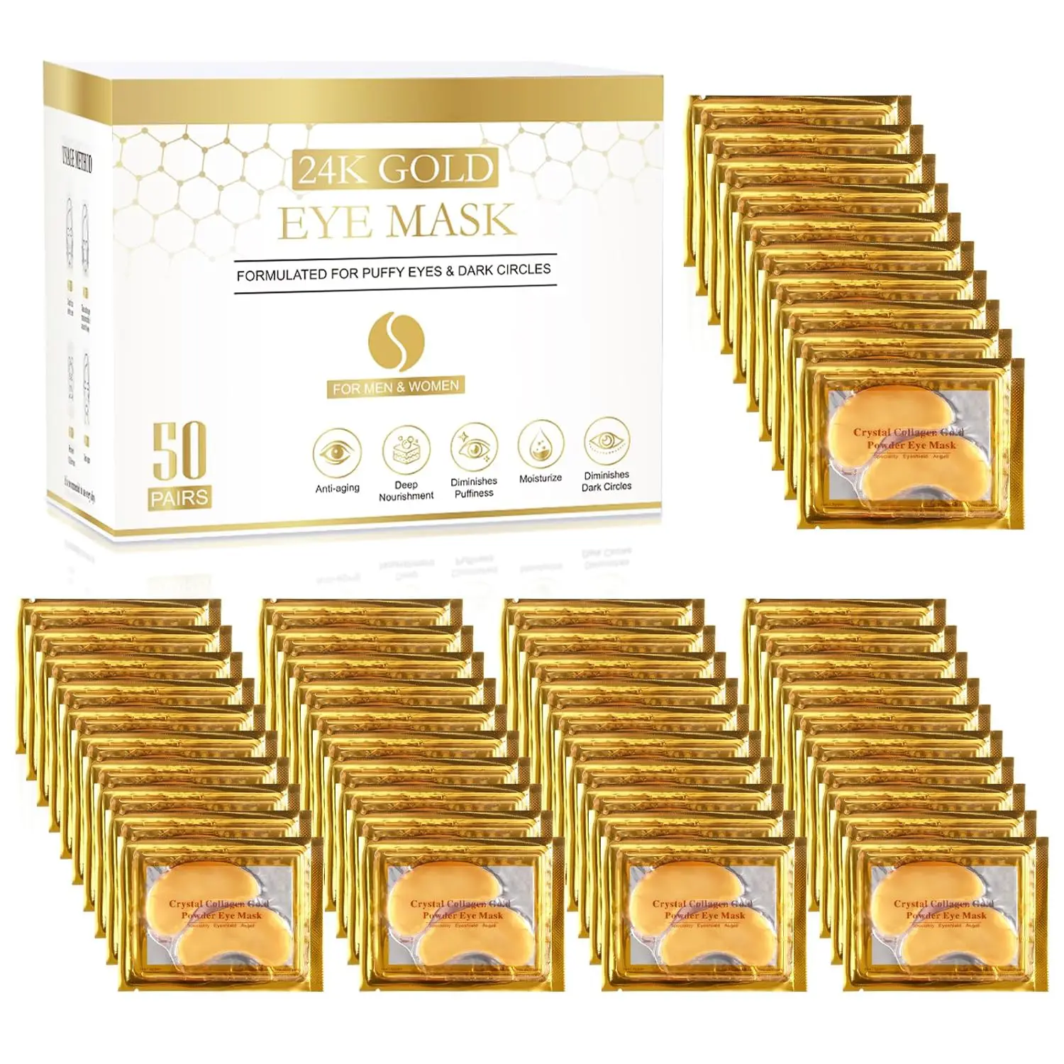 Under Eye Patches (50 Pairs) - 24K Gold Eye Patches for Puffy Eyes, Dark Circles, EyeBags and Wrinkles, Collagen Skin Care Products, Beauty & Personal Care