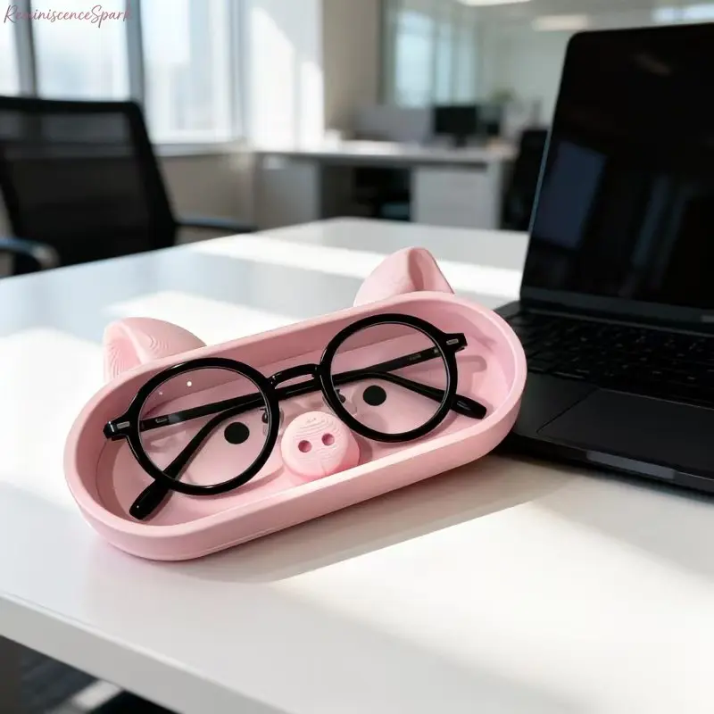 Cute Pig-Shaped Eyeglass Holder Stand, Novelty Eyewear Storage with Stable Base, Compact and Charming Desk Decor for Home or Study Areas