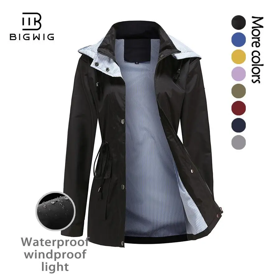 BIGWIG Loose-Fit Hooded Spring-Autumn Jacket - Waterproof Windproof Half-Zip Shell Coat with Adjustable Waist, Hood, Cuffs & Large Kangaroo Pocket, Suitable for Everyday Wear