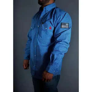 FR Pearl Snap Work Shirt - Royal Blue, All Seasons, Paisley Design, Flame-Resistant Cotton, Long Sleeve, Pocket with FR Tag, HRC2/CAT2 Safety, NFPA 2112 Certified, Menswear Workwear