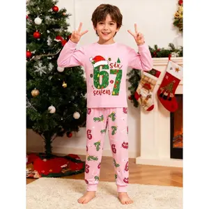 67 Christmas Fun Six Seven Pattern Kids Pajama Set, Teen Sleepwear, Perfect Christmas Gift for Boys and Girls, Casual Loose-Fitting, Pajamas Christmas
