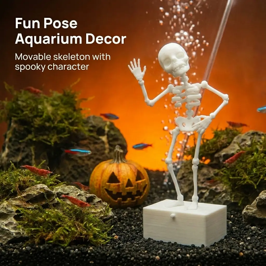 Upgraded Aquarium Skeleton Dancer Ornament - Full Accessory Set, Motion Air Action Bubbler, Flexible Joints, Poseable Limbs, Safe for Freshwater/Saltwater Aquarium Use，Unique Halloween Gift, Aquarium Decorations, Fish Decorations For Tank