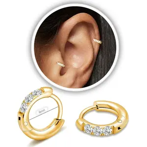 Small Gold Hoop Earrings for Women Men,14K Gold Plated in 316L Surgical Steel Hinge Huggie Hoop Earrings fit Cartilage Helix Tragus Sung Earlobe Lightweight Hypoallergenic Earrings (1 Pair-6mm)
