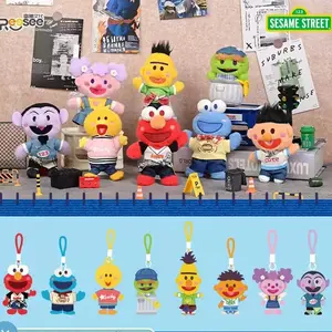 MINISO Sesame Street Official Denim Cowboy Plush Keychain Blind Box | Summer Sale Back to School Gift | Cute Elmo Cookie Monster Big Bird Soft Mini Doll Mystery Toy | Backpack Pendant Bag Charm