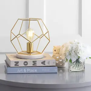JONATHAN Y James MidCentury Glam Metal/Marble Geometric LED Table Lamp , for bedroom, living room, foyer, hallways, dining room, dorms
