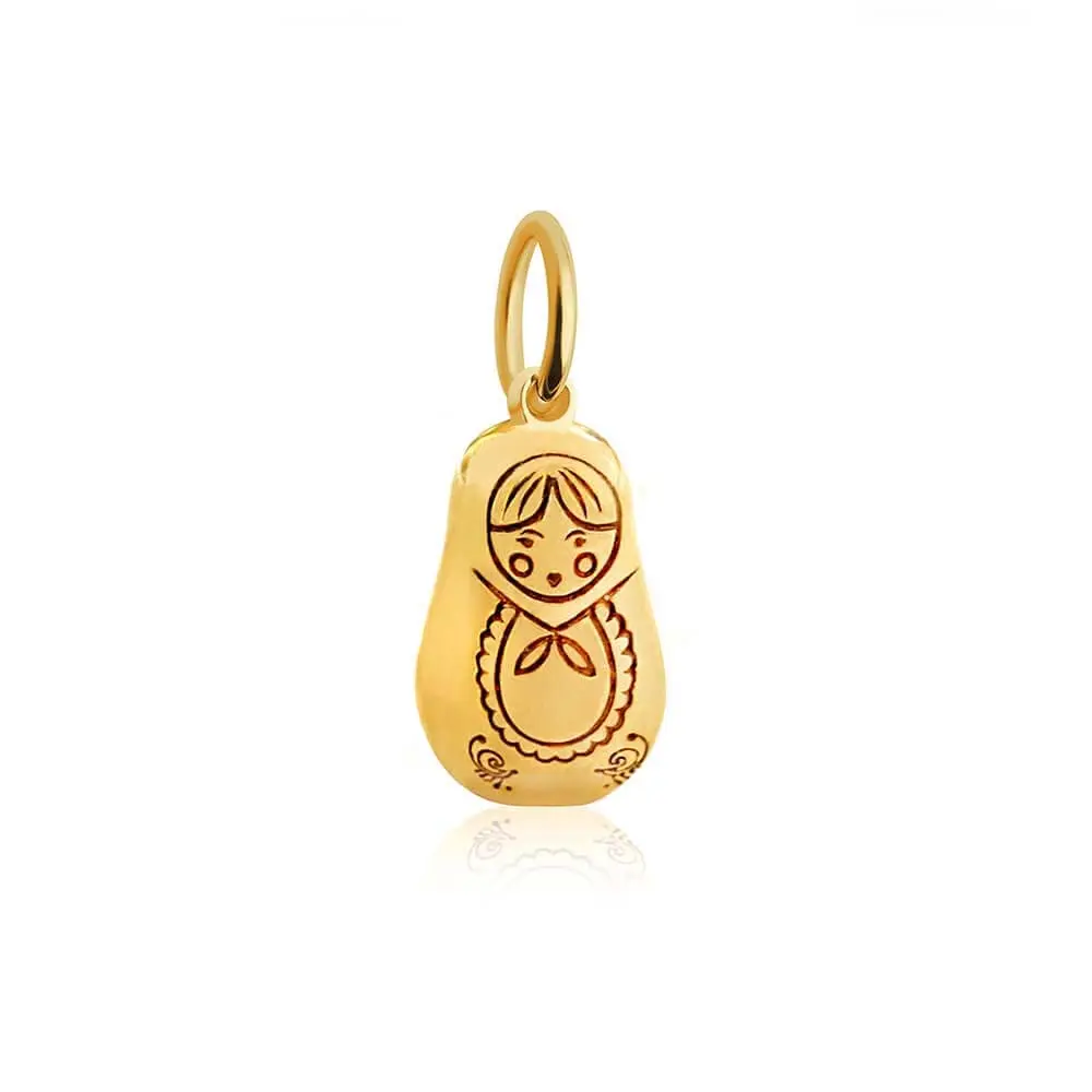 Russian Matryoshka Doll Charm, Solid Gold Mini