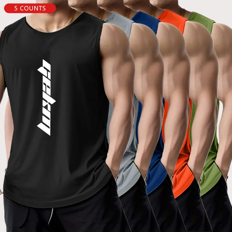 5-pack men’s athletic breathable lightweight sleeveless tank tops; casual quick-dry crew-neck sleeveless shirts; men’s sleeveless shirt apparel tops for gym training and outdoor activities